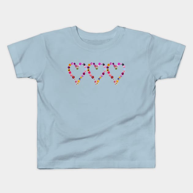 Three Floral Hearts made of Flowers Kids T-Shirt by ellenhenryart